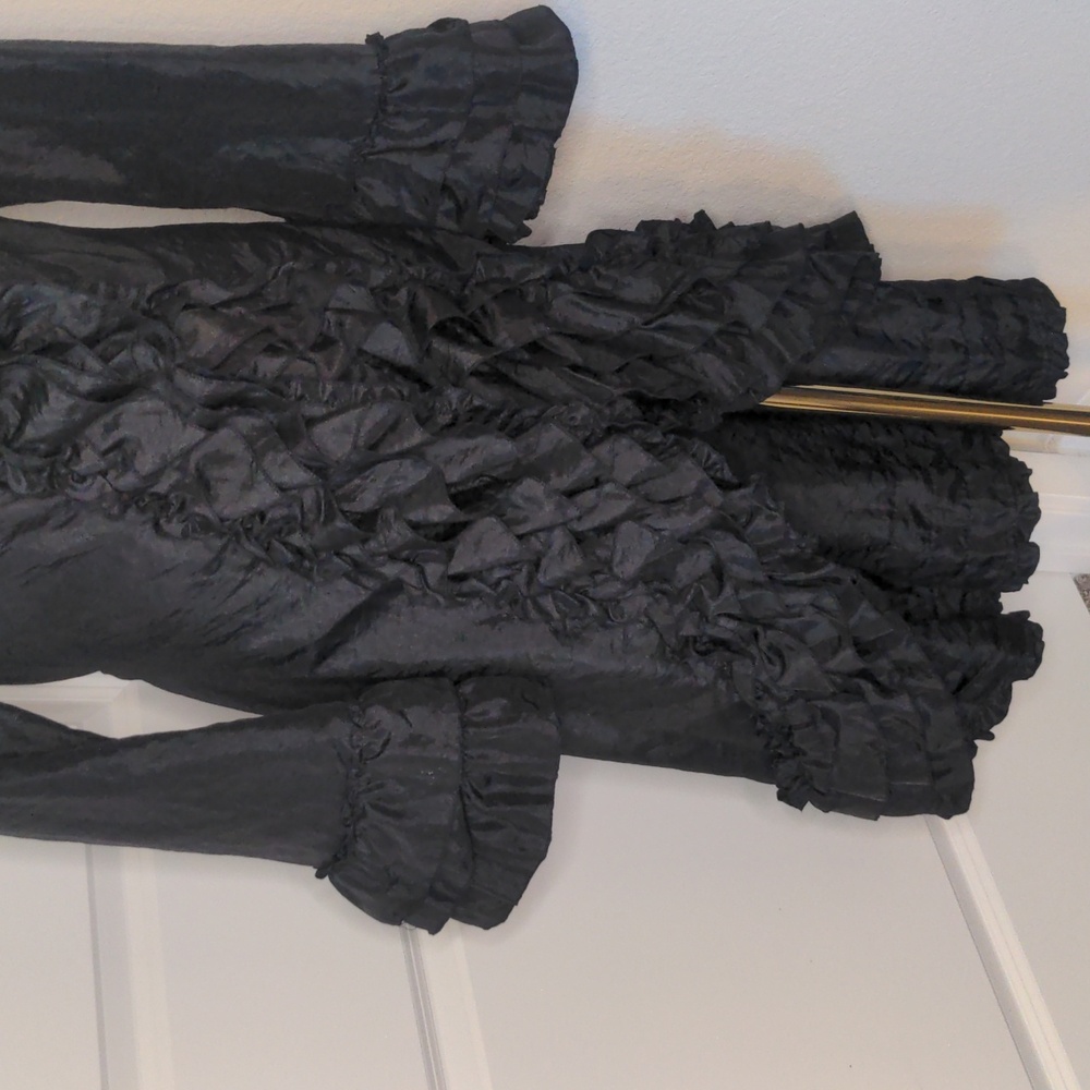Cordelia Black Ruffle Victorian Duster Jacket Gothic Edwardian Whimsy Goth Sz M - Picture 4 of 12